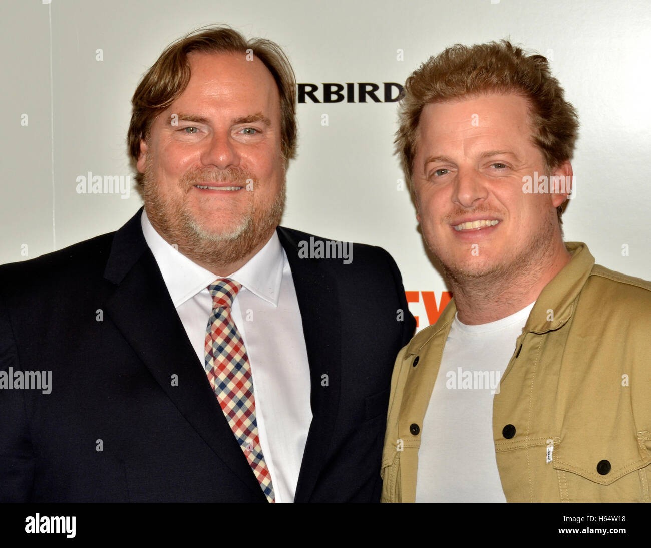 Kevin Farley (L) and Skyler Stone arrived at the Red Carpet Premiere of "I Am Chris Farley" at the Linwood Dunn Academy Theater Stock Photo