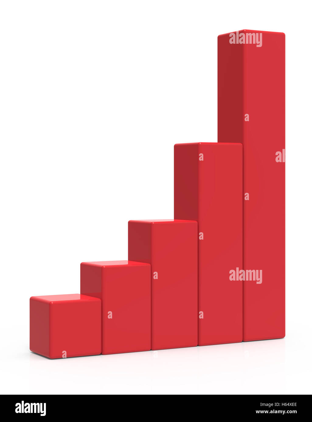 3d rendering red colored bar chart, isolated white background, left leaning Stock Photo