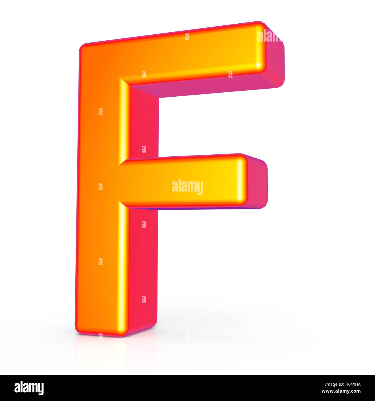 3d rendering golden letter F isolated on white background, 3d illustration, right leaning Stock Photo