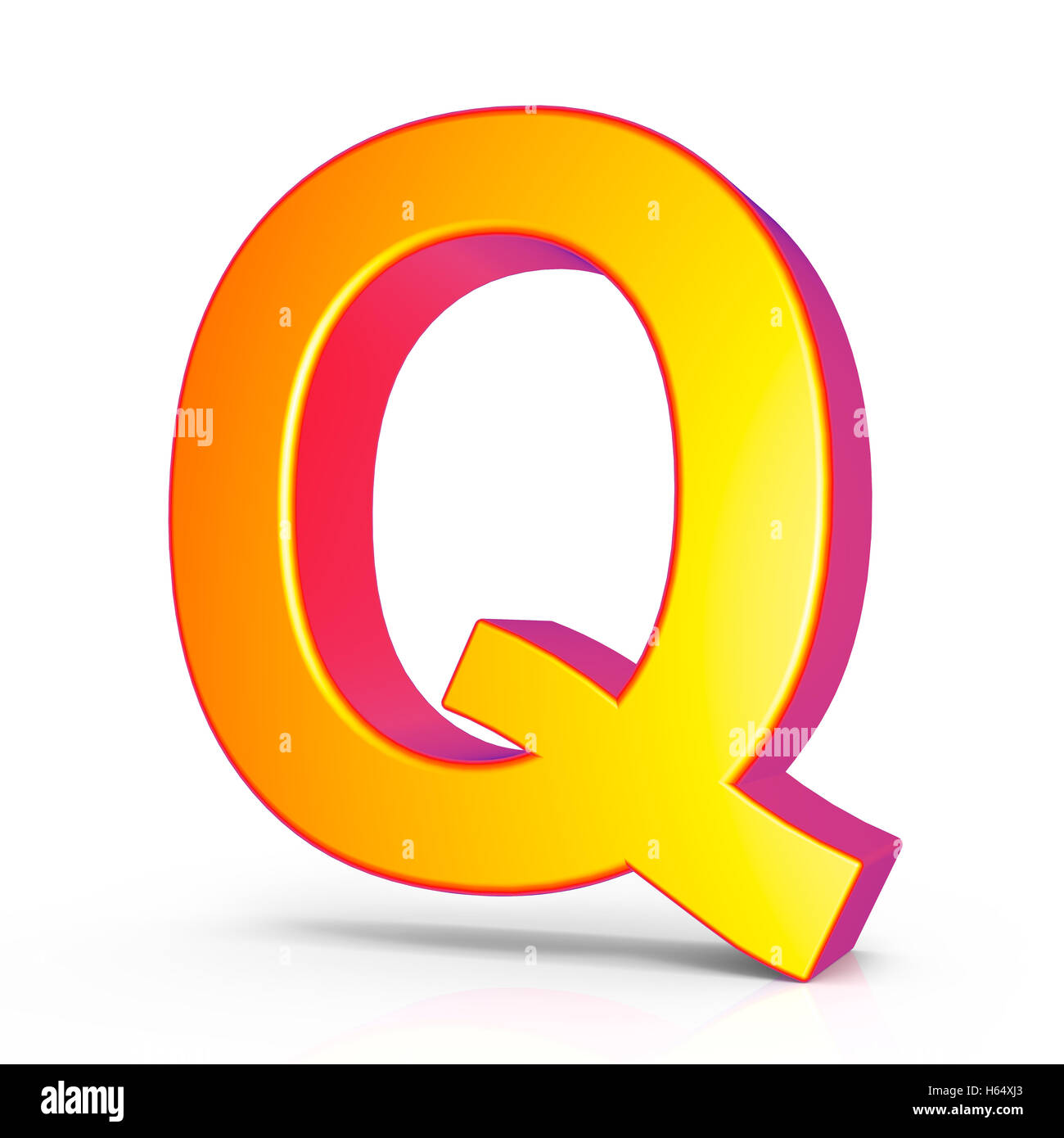 3d rendering golden letter Q isolated on white background, 3d illustration, right leaning Stock Photo