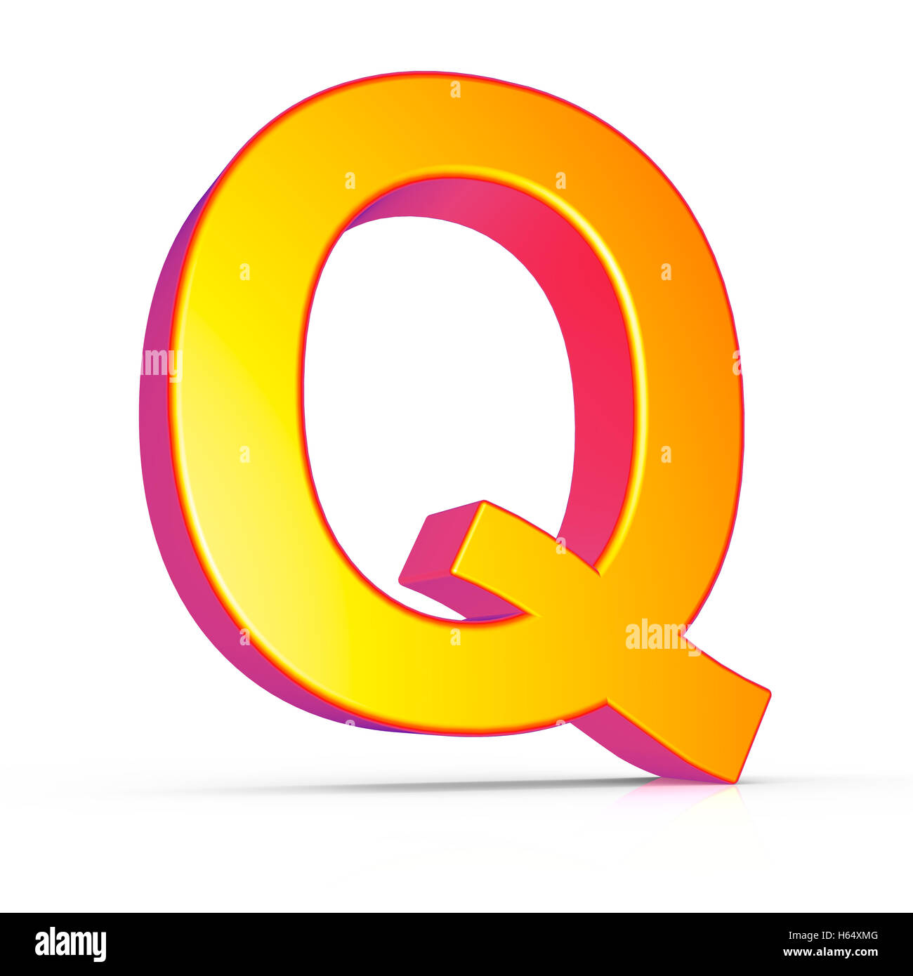 3d rendering golden letter Q isolated on white background, 3d illustration, left leaning Stock Photo