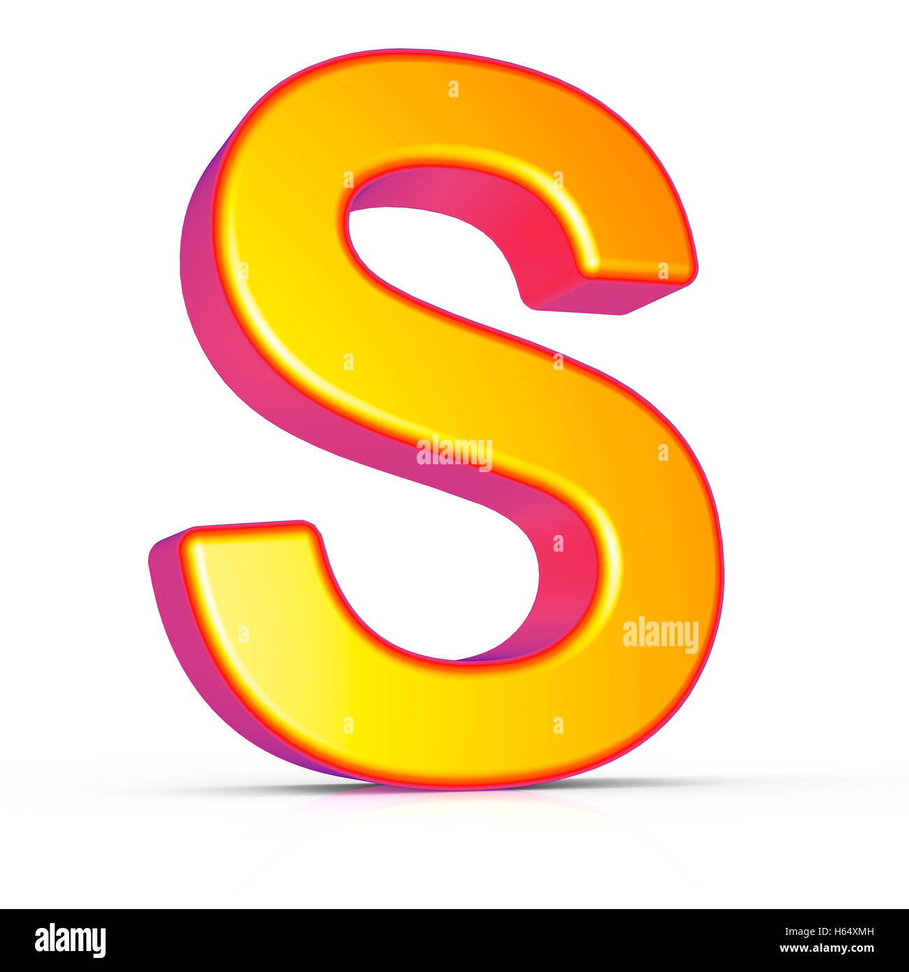 3d rendering golden letter S isolated on white background, 3d illustration, left leaning Stock Photo