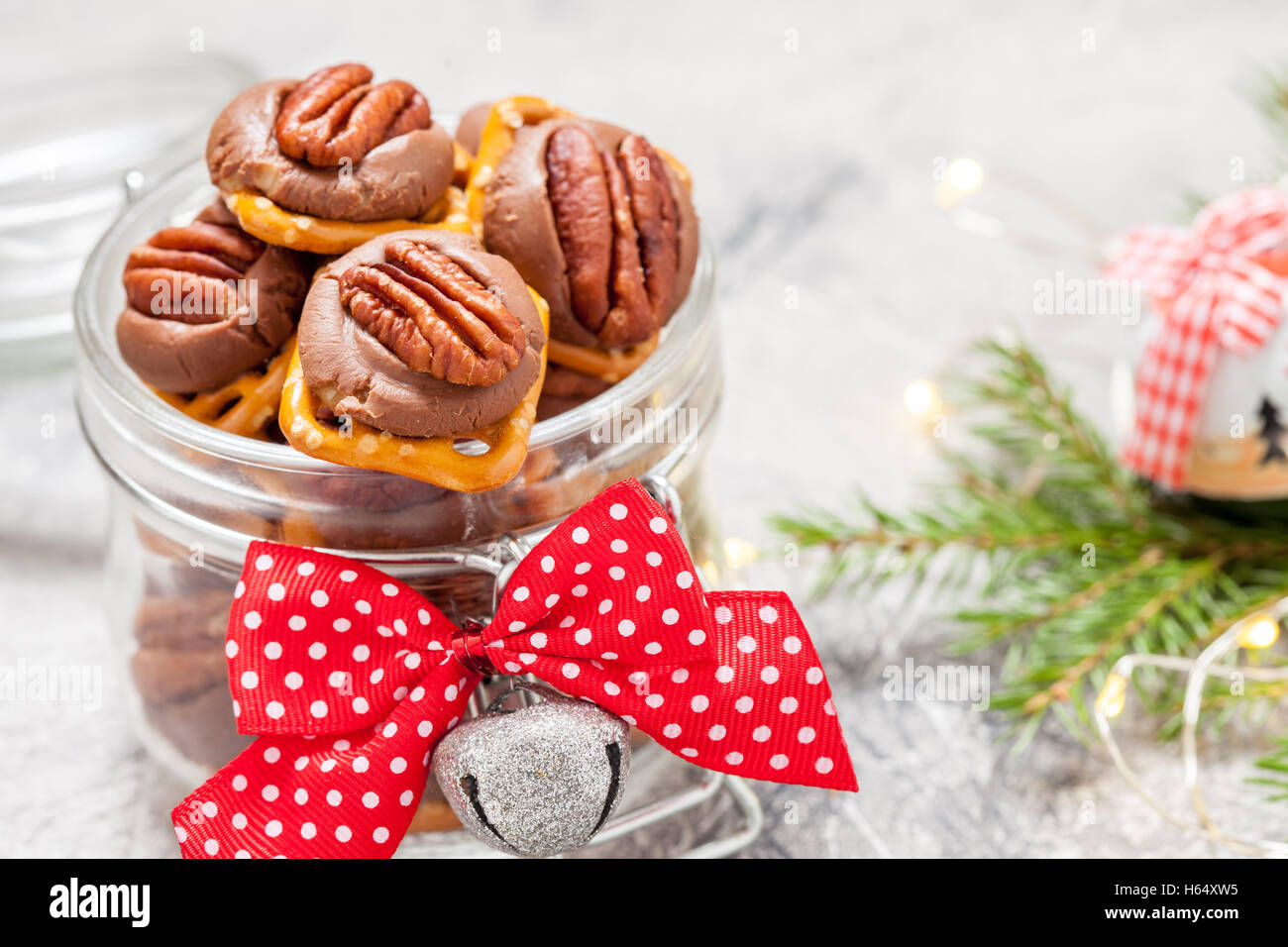 Chocolate Caramel Pecan Pretzel Bites Stock Photo - Alamy