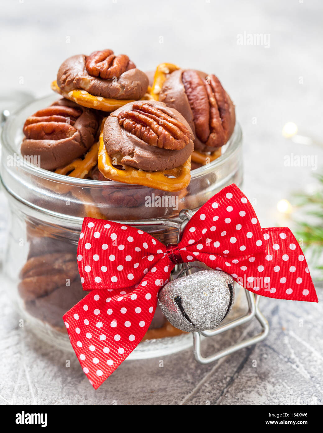 Chocolate Caramel Pecan Pretzel Bites Stock Photo - Alamy