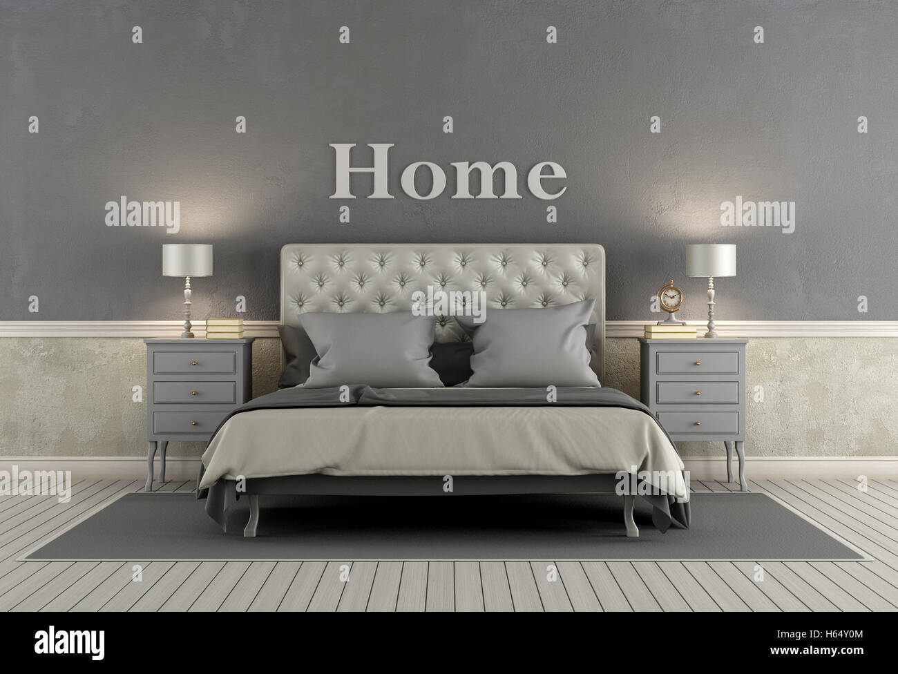 Master Bedroom In Classic Style With Double Bed Nightstand