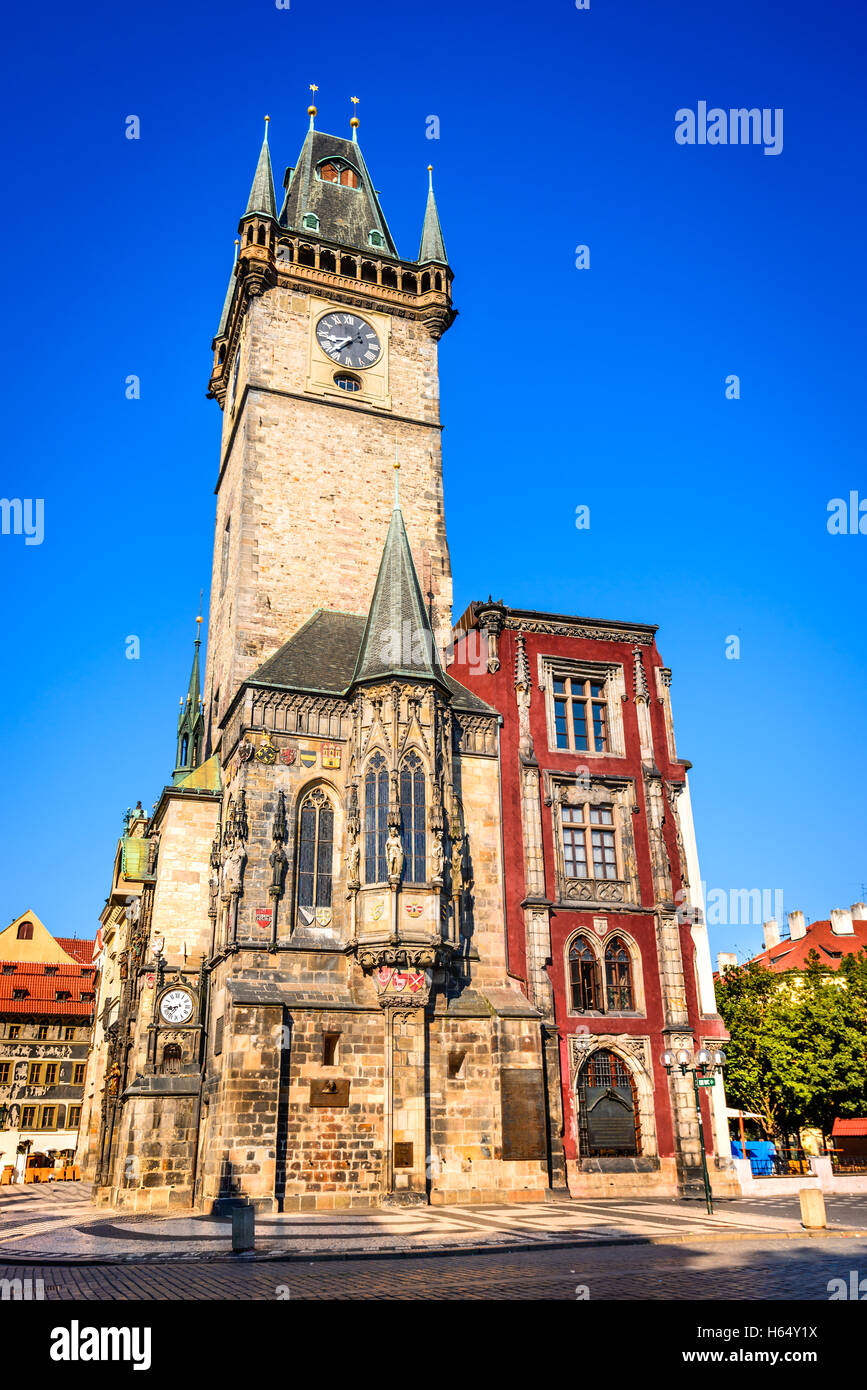 Prague, Czech Republic. Old Town Hall built in 1388, Gohtic architecture style in Bohemia capital city. Stock Photo