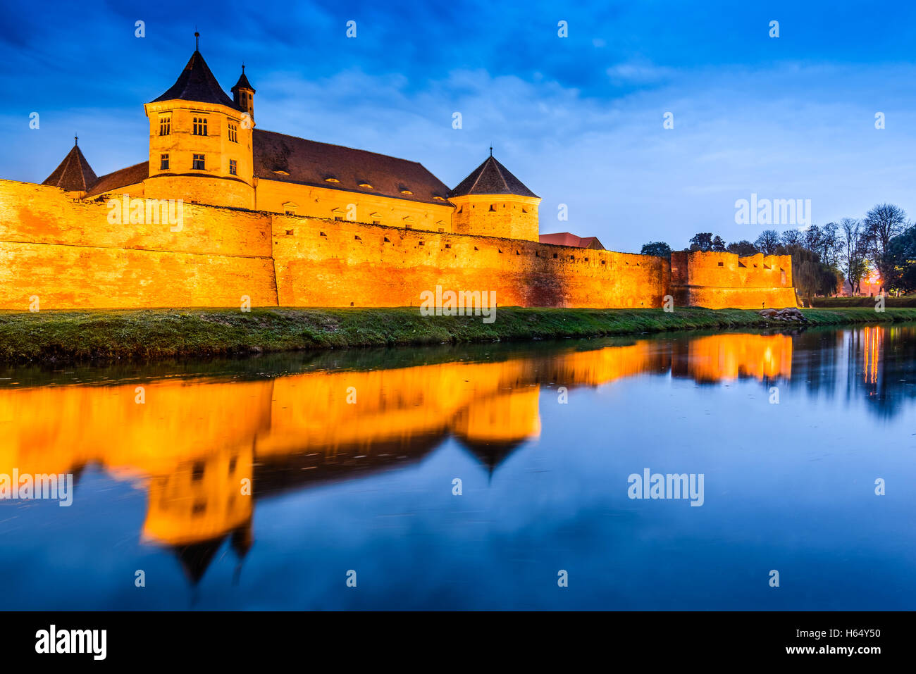 Fagaras, Romania. Cloudy scenery with Fagaras Citadel, built in ...