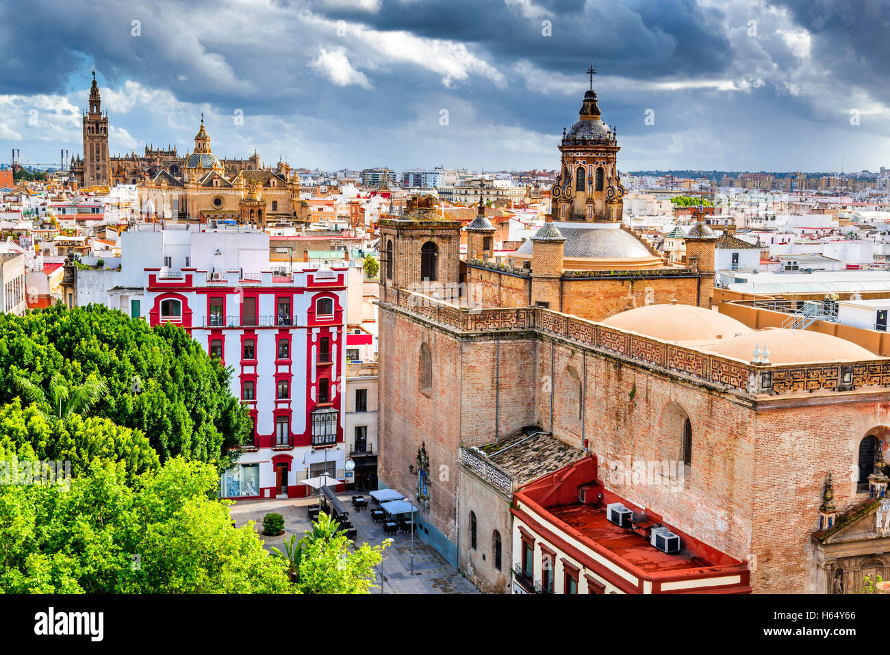 Seville, Spain. Aerial view from the Space Metropol Parasol (Setas de Sevilla) one have the best view of the city for city in An Stock Photo