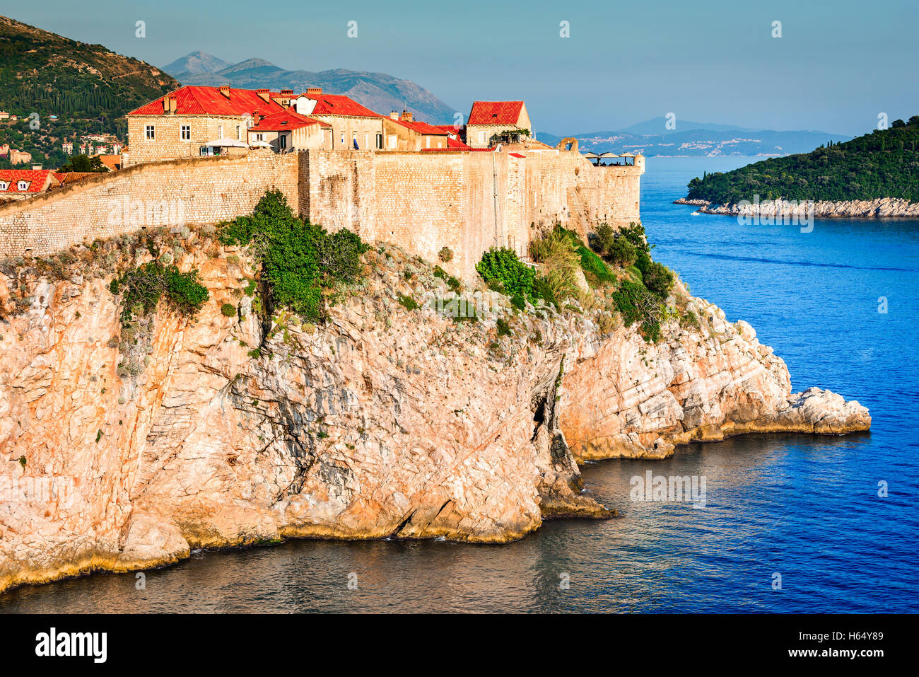 Dubrovnik, Croatia. Spectacular picturesque view on the old town of Ragusa and Lovrijenac Fortress. Stock Photo