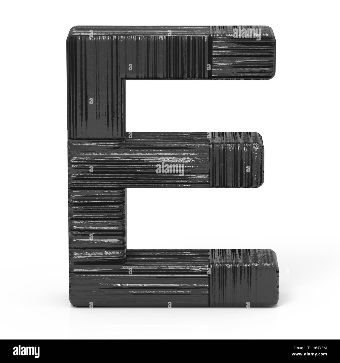 3d rendering black wooden letter E isolated white background Stock Photo