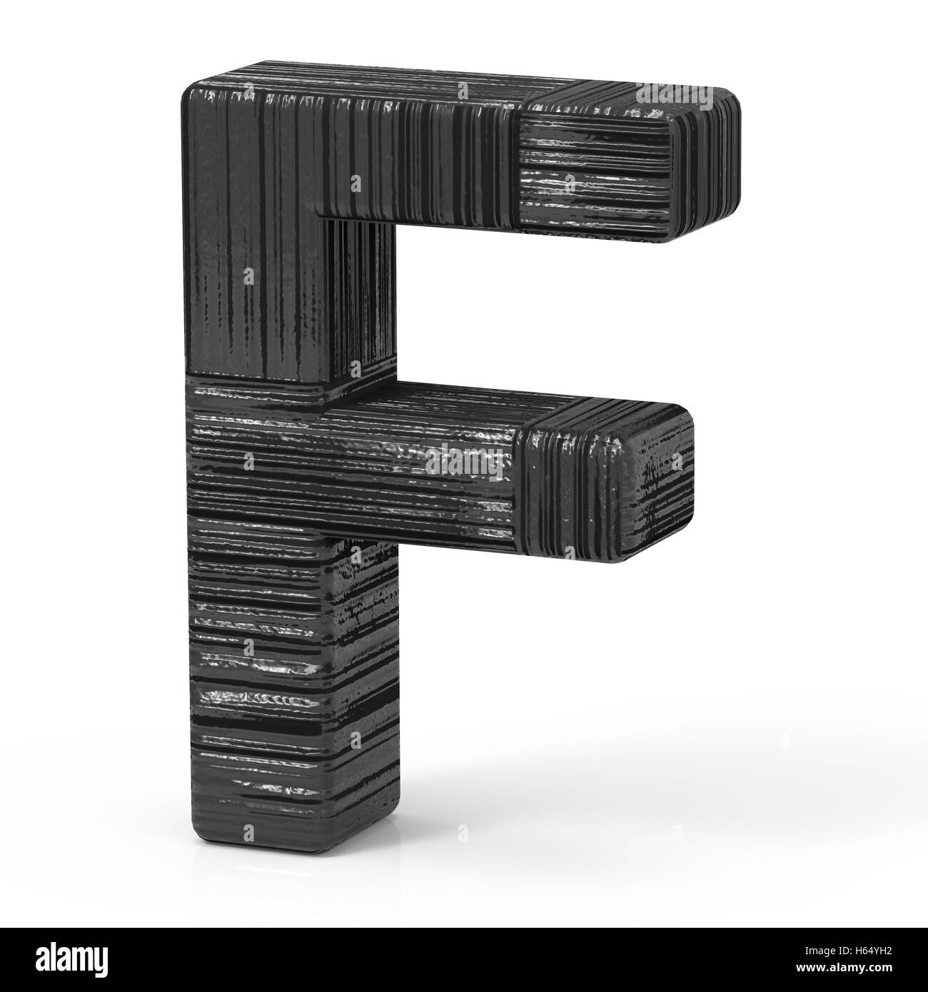 right leaning 3d rendering black wooden letter F isolated white background Stock Photo