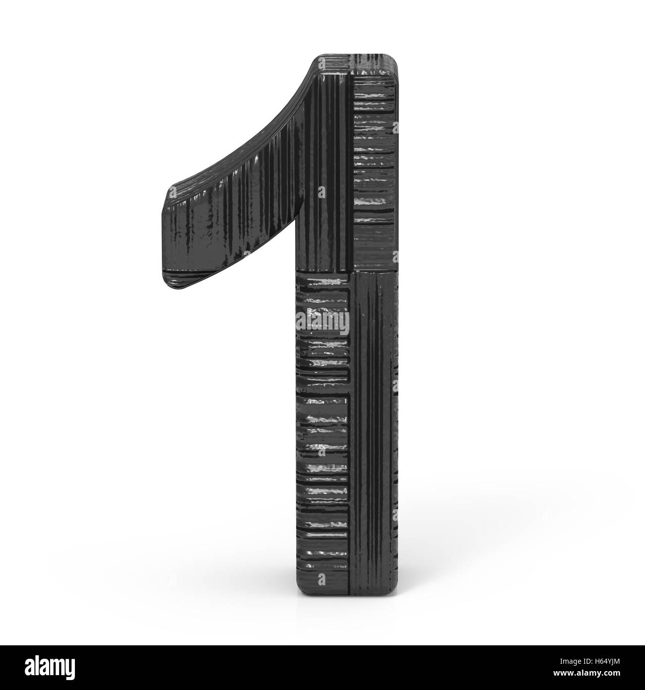 3d rendering black wooden number 1 isolated white background Stock