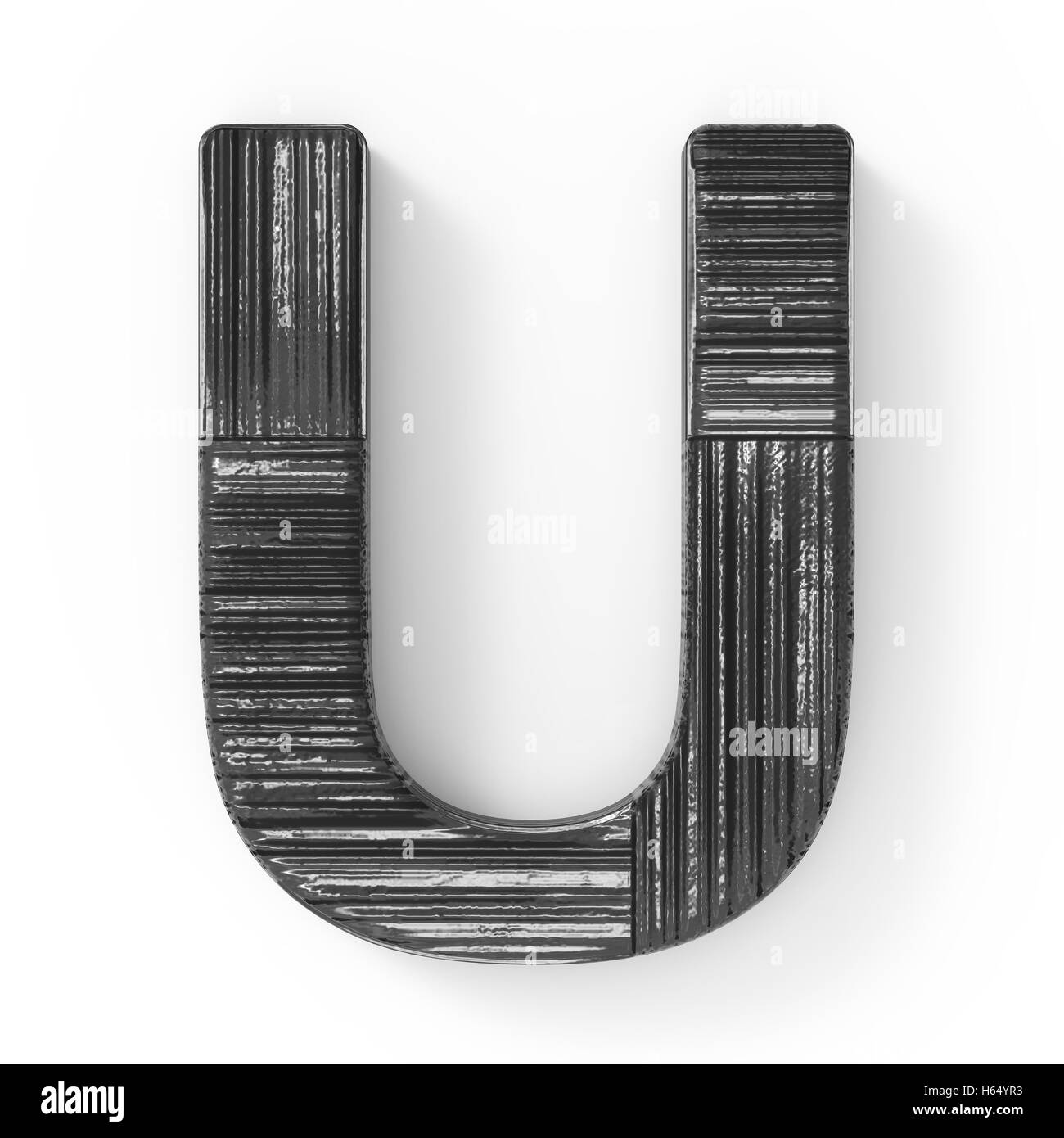 3d rendering black wooden letter U isolated white background Stock Photo