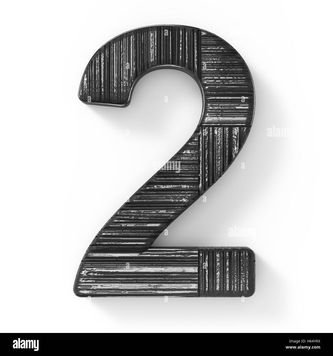3d rendering black wooden number 2 isolated white background Stock