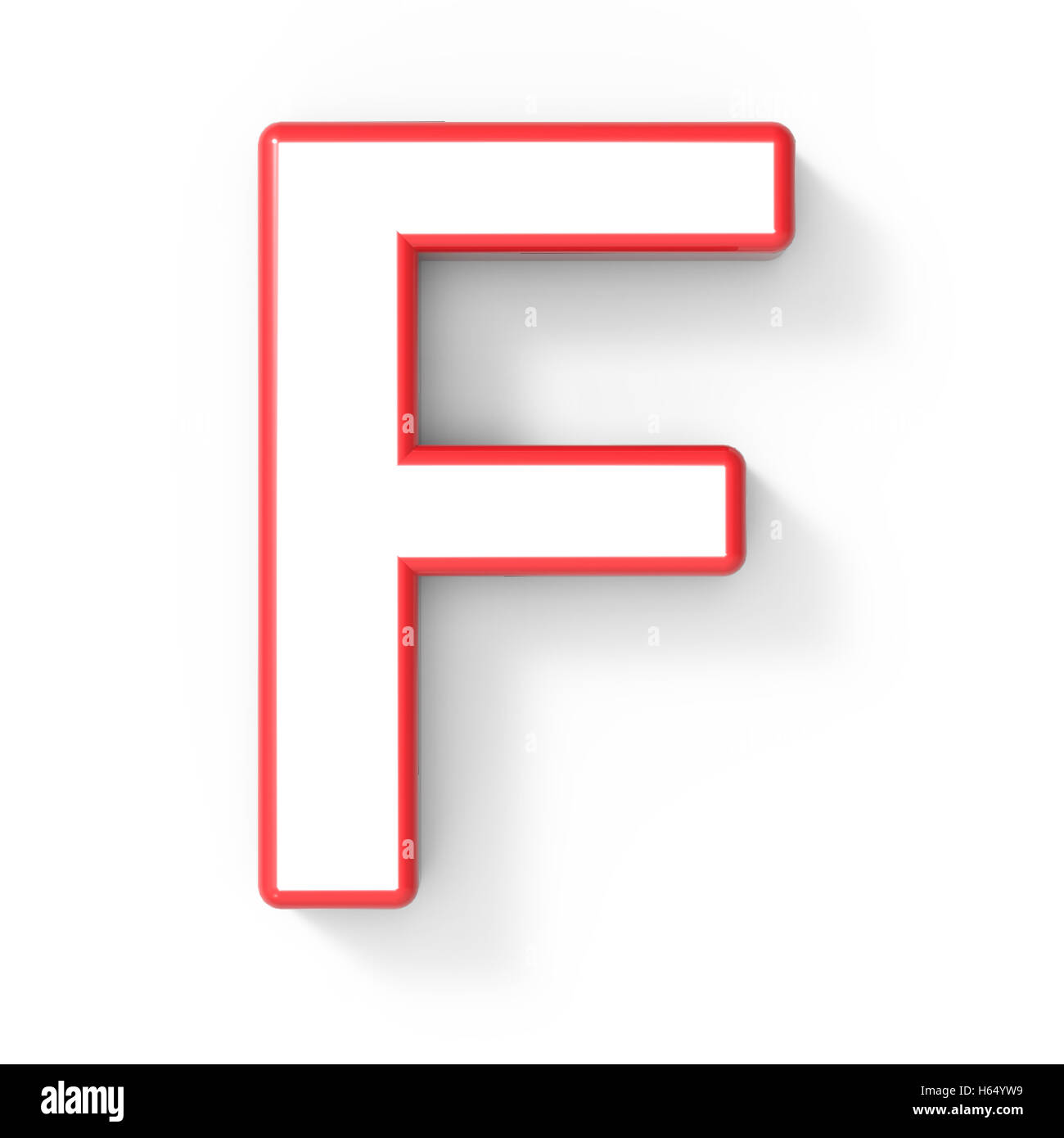 3d rendering white letter F with red frame isolated on white background, 3d illustration, top view Stock Photo