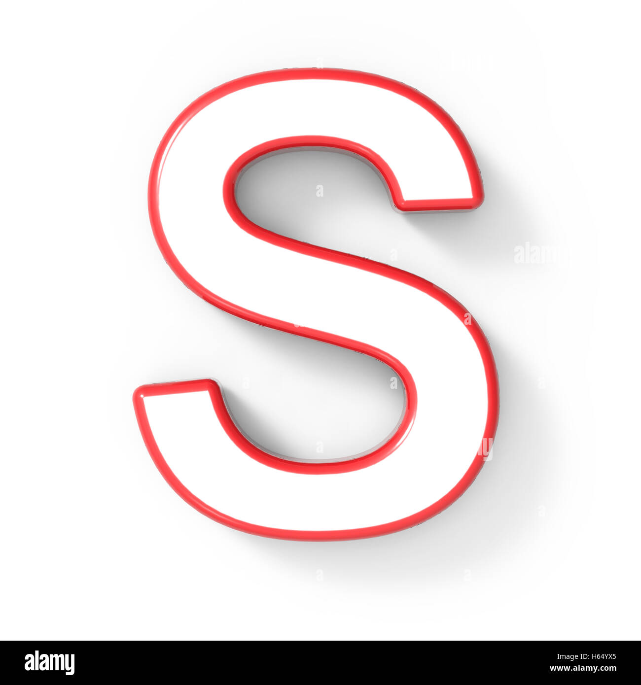 3d rendering white letter S with red frame isolated on white background, 3d illustration, top view Stock Photo