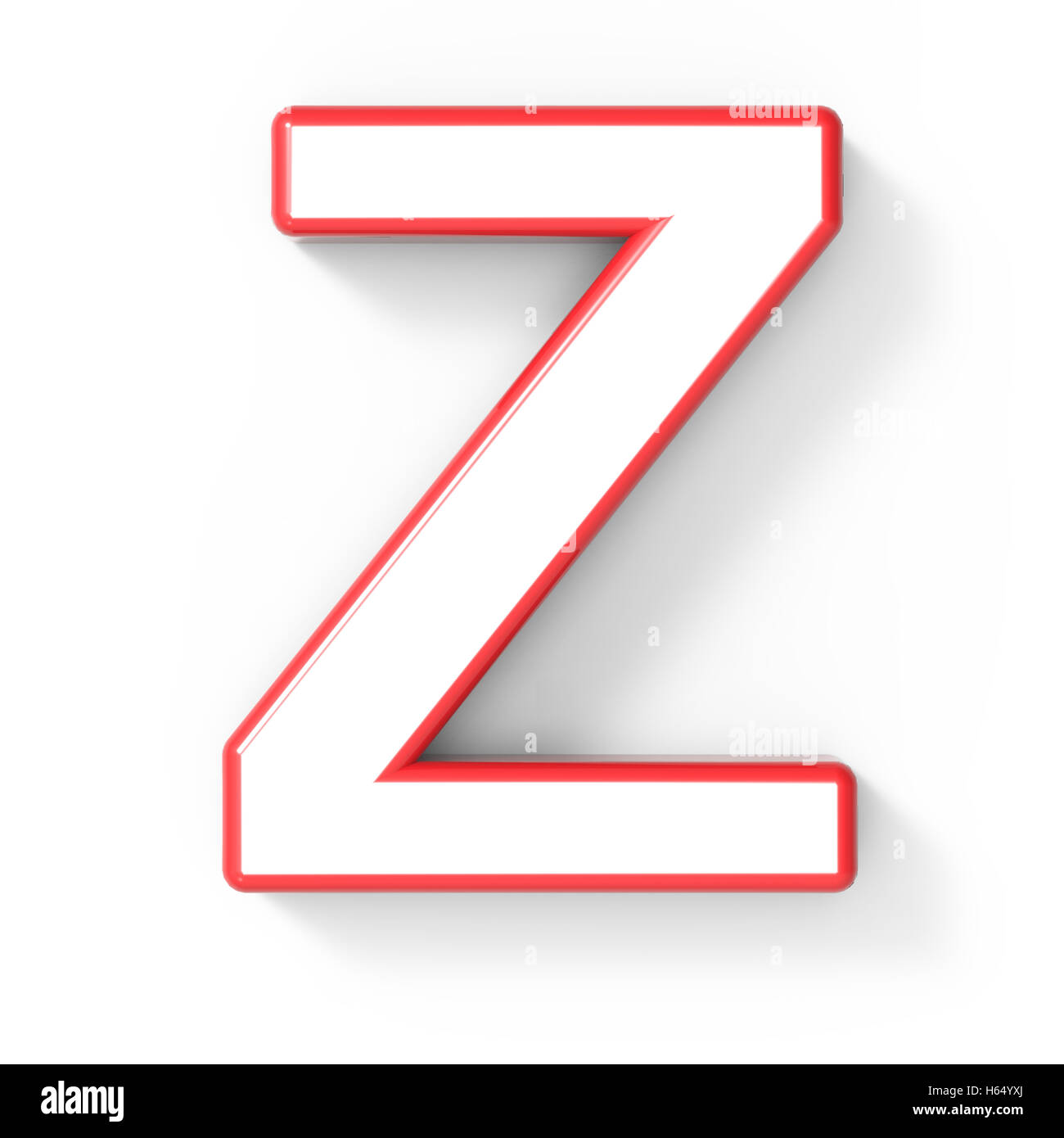 3d rendering white letter Z with red frame isolated on white background, 3d illustration, top view Stock Photo