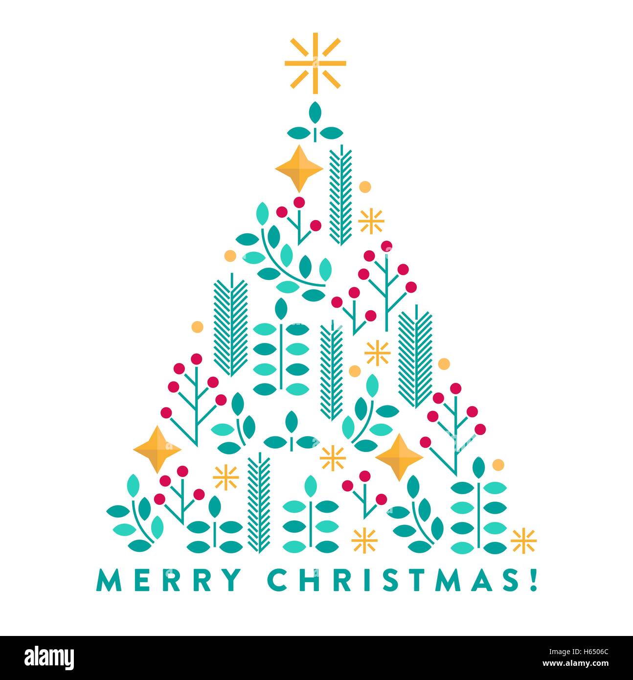 Isolated flat geometric vector christmas tree for your greeting card / invitation Stock Vector