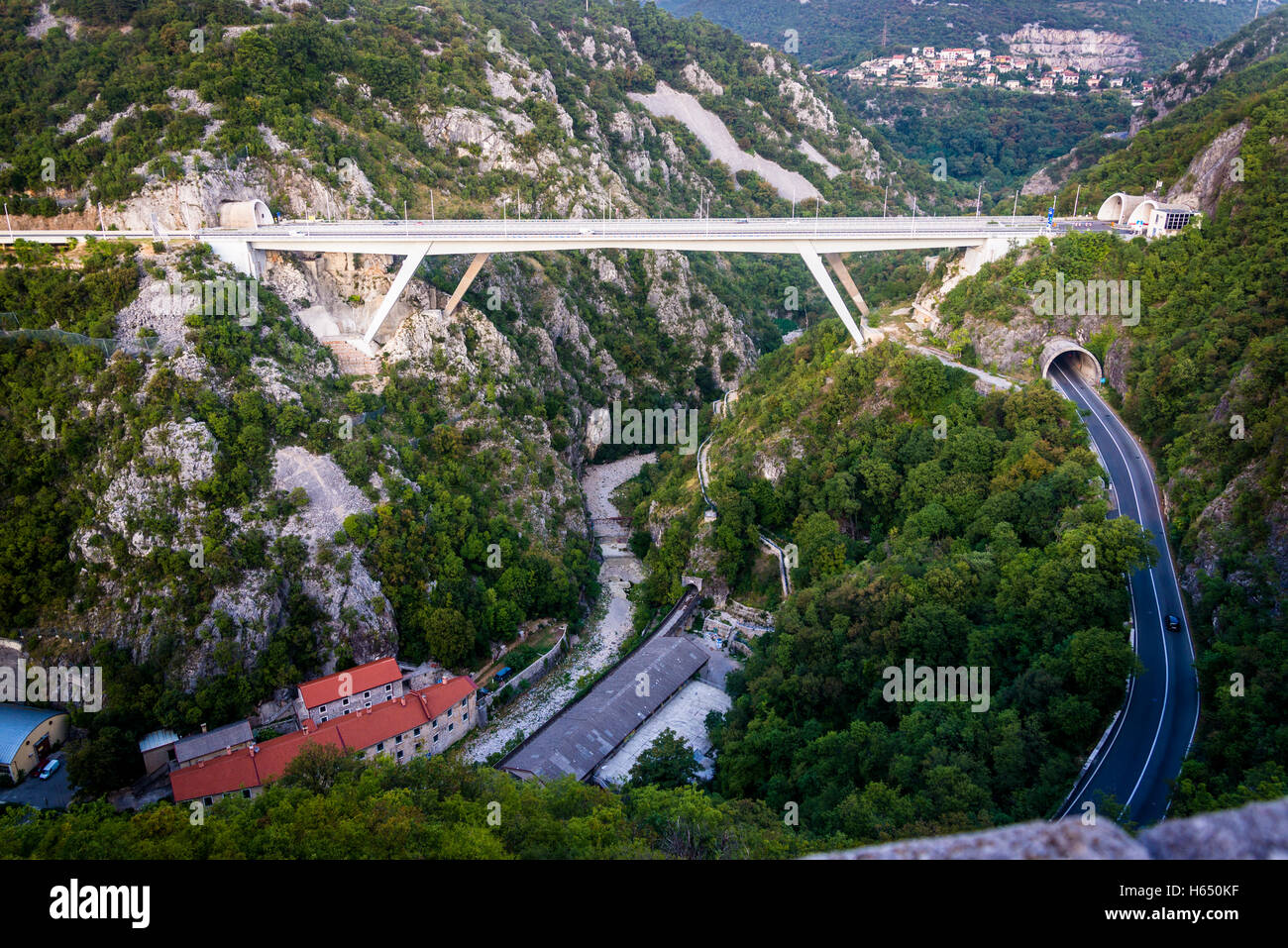 View of the motorways and the river from Trsat Castle, Rijeka, Croatia Stock Photo