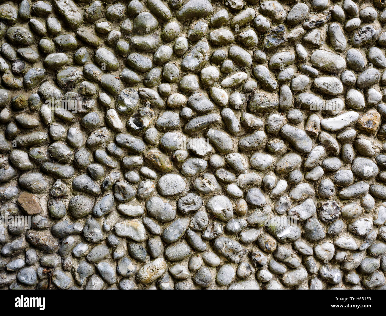 Traditional North Norfolk flint wall built using rounded cobbles