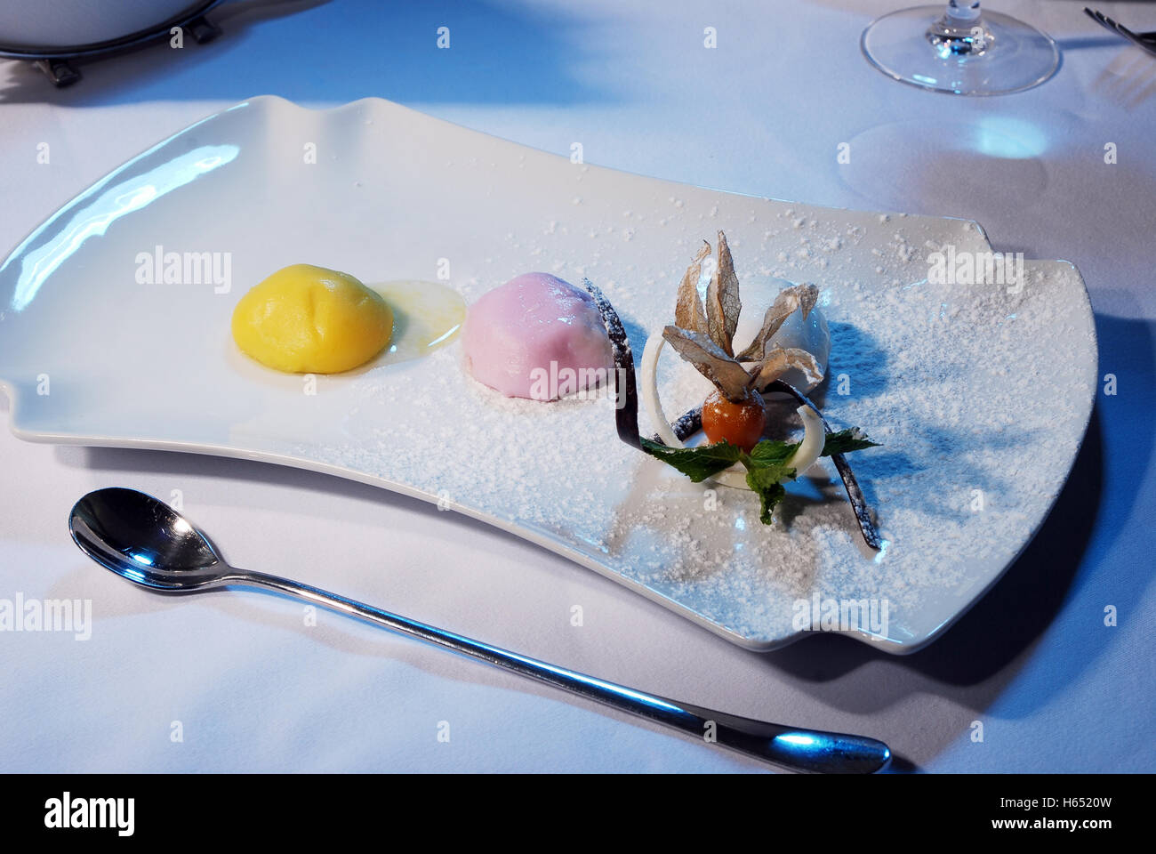 delicious ice cream on a plate in a restaurant Stock Photo
