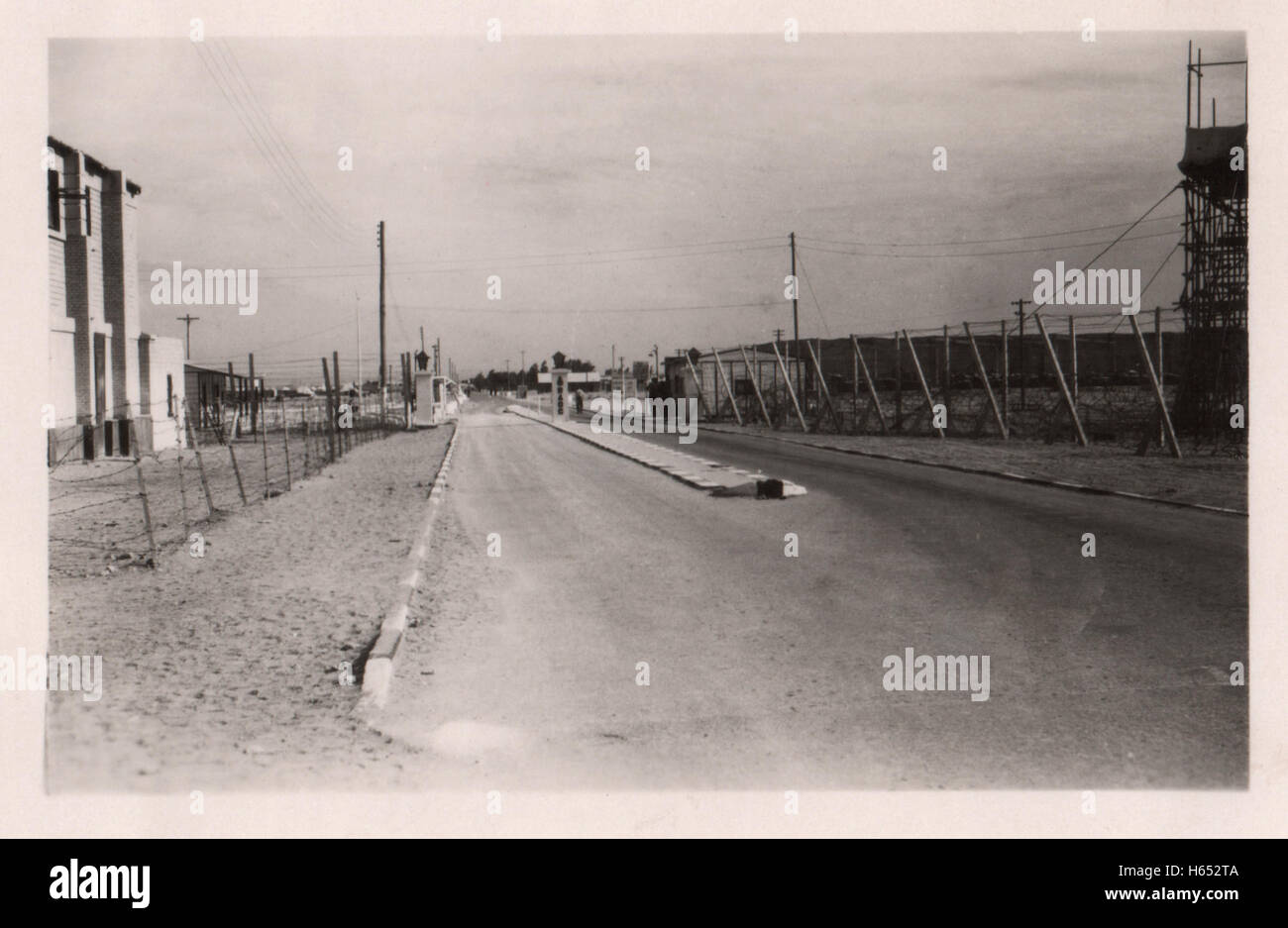 Entrance at a British army base in the period prior to withdrawal of British troops from the Suez Canal zone and the Suez Crisis. Location 10 Base Ordnance Depot Royal Army Ordnance Corps (RAOC) camp at Geneifa Ismailia area near the Suez Canal 1952. Stock Photo