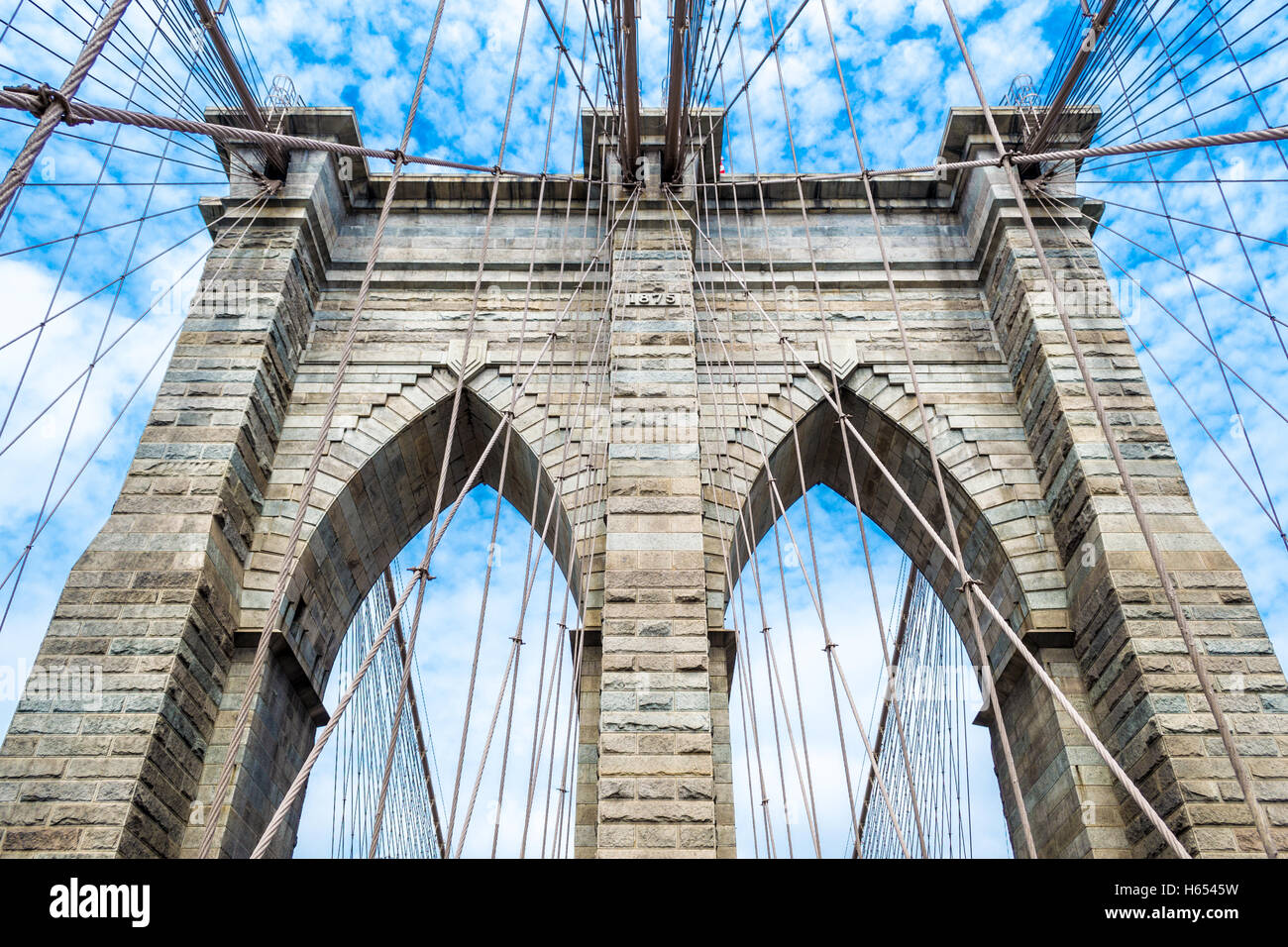 Brooklyn Bridge, the most emblematic bridge in NYC Stock Photo