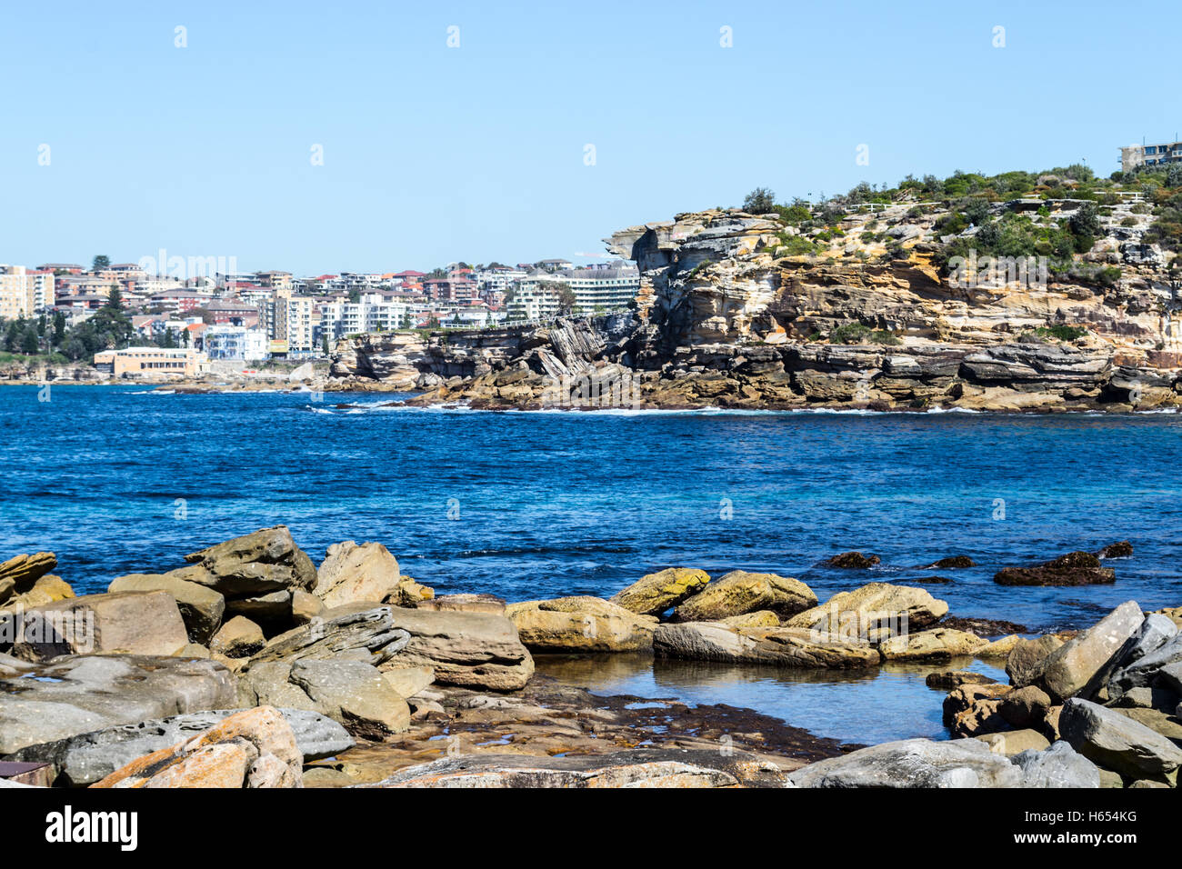 Bondi to Coogee walk is 6 km long located in Sydneys eastern suburbs Stock Photo