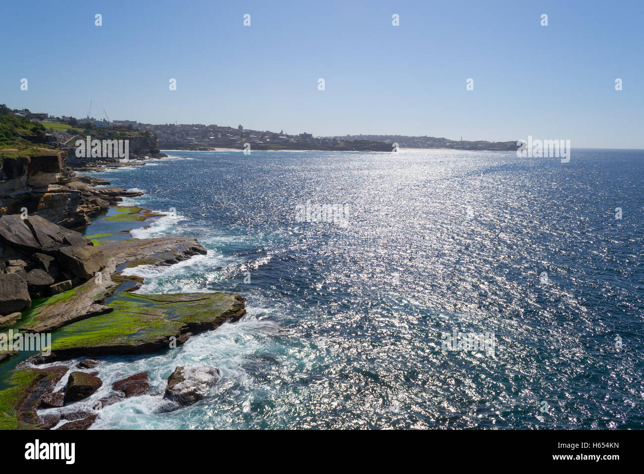 Bondi to Coogee walk is 6 km long located in Sydneys eastern suburbs Stock Photo