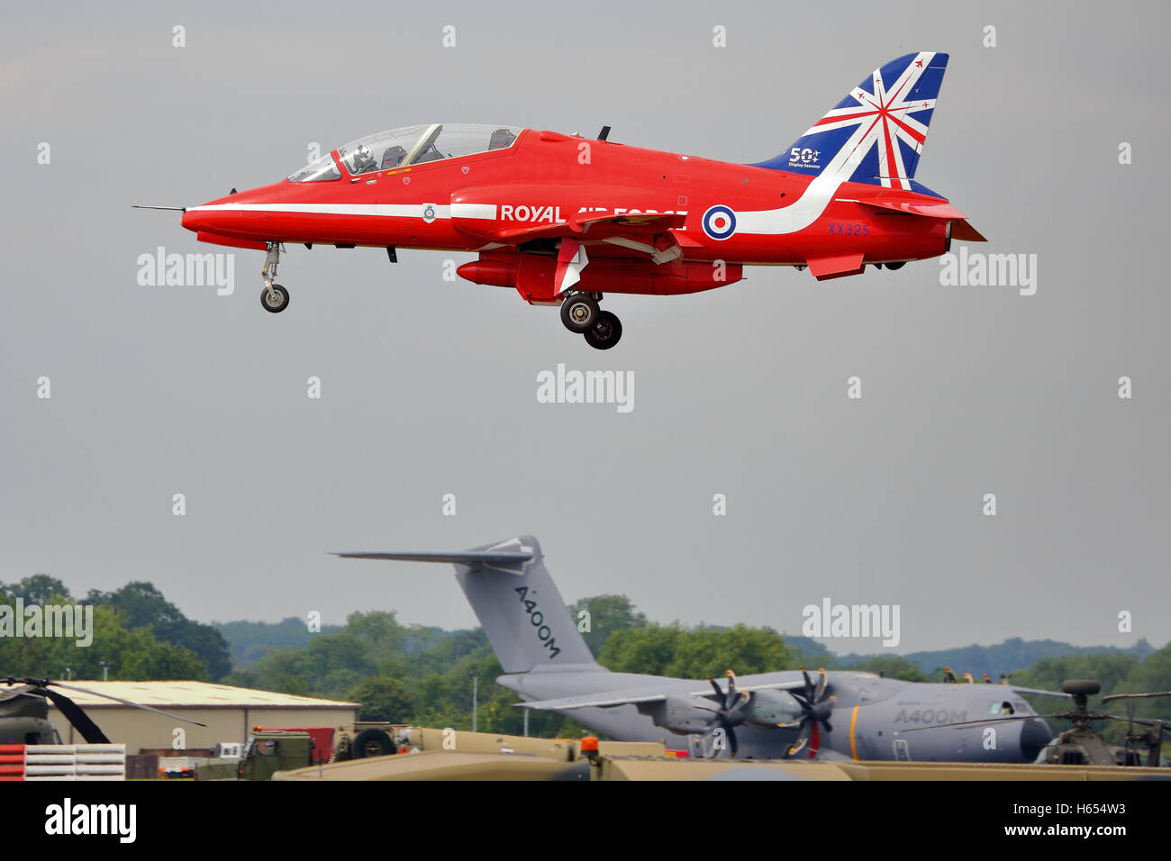 The Red Arrows performed their display at the Royal International Air Tattoo RIAT 2014 at Fairford, Stock Photo