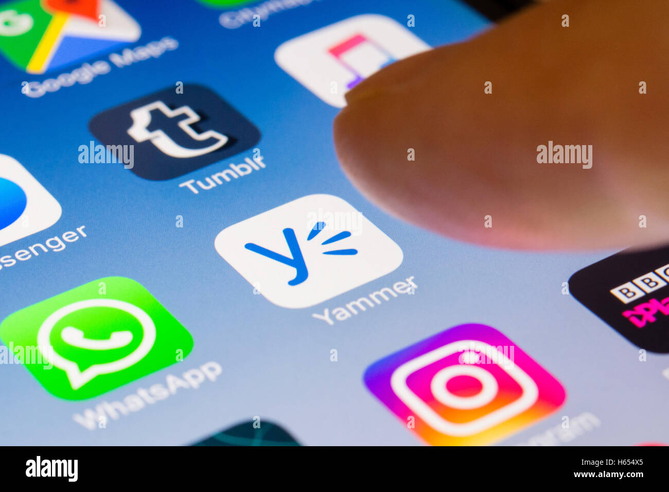 Yammer professional social networking app close up on iPhone smart phone screen Stock Photo
