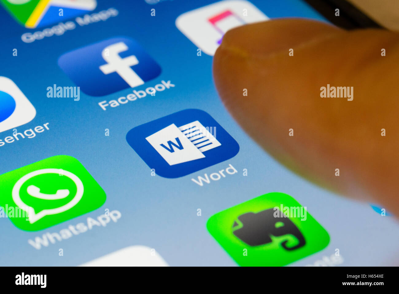 Microsoft Word mobile app close up on iPhone smart phone screen Stock Photo