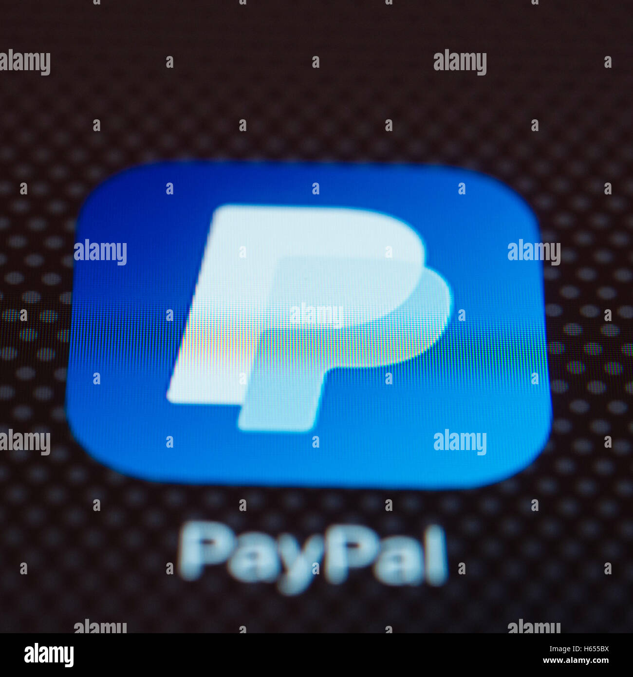 Paypal online banking app close up on iPhone smart phone screen Stock Photo