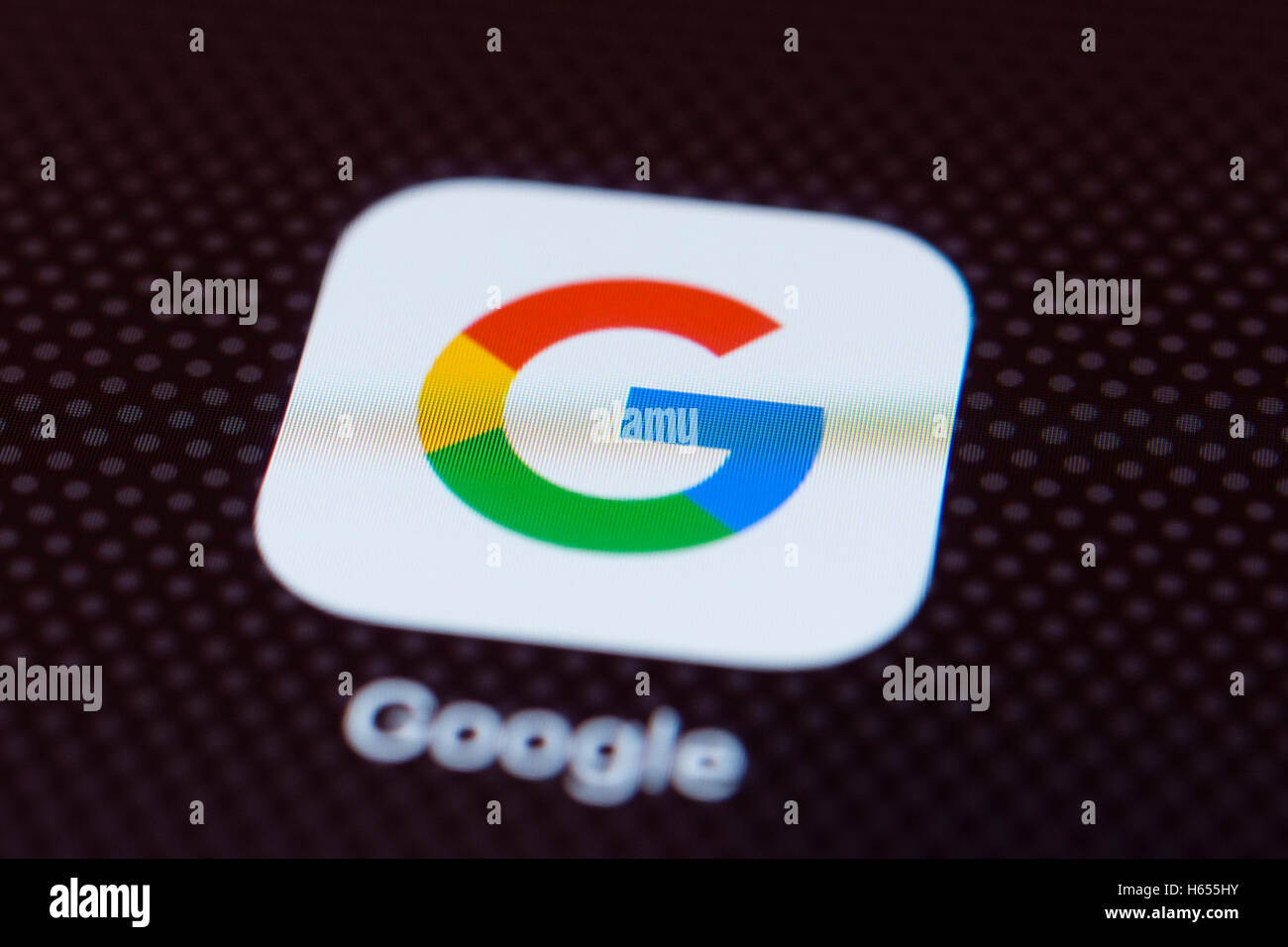 Google app close up on smart phone screen Stock Photo
