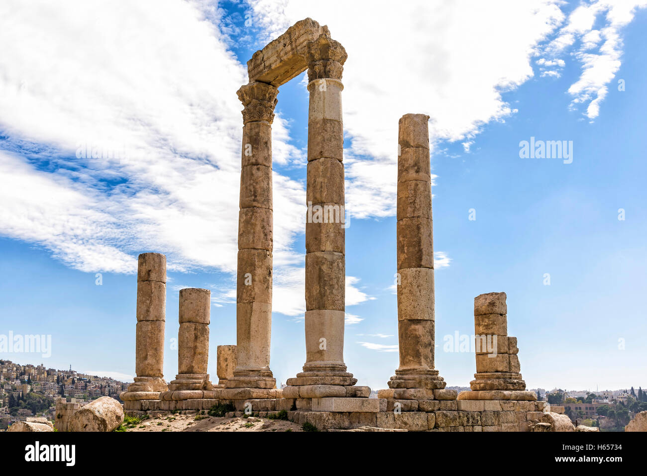 View of Temple of Hercules in Amman, Jordan. It is the most significant Roman structure in the Amman Citadel. Stock Photo