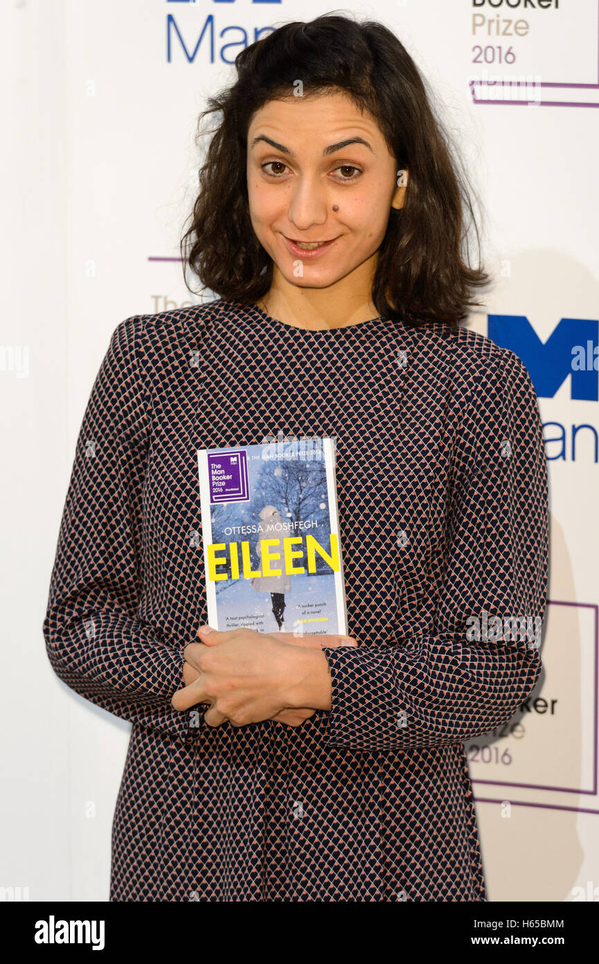London, UK. 24th Oct, 2016. Author Ottessa Moshfegh with her book 'Eileen' attends the Man Booker Prize for Fiction photocall. London, UK. Credit:  Raymond Tang/Alamy Live News Stock Photo