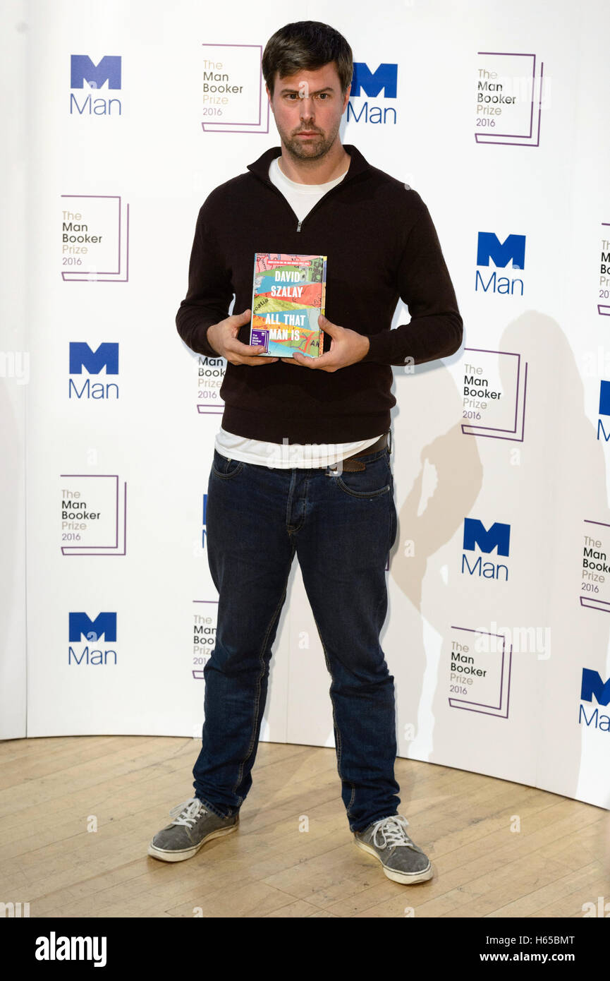 London, UK. 24th Oct, 2016. Author David Szalay, with his book 'All That Man Is' attends the Man Booker Prize for Fiction photocall. London, UK. Credit:  Raymond Tang/Alamy Live News Stock Photo