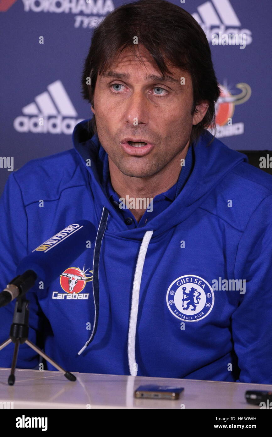 Antonio Conte (Italy) Manager, Chelsea Football Club, addresses the press at the clubs training ground Stock Photo