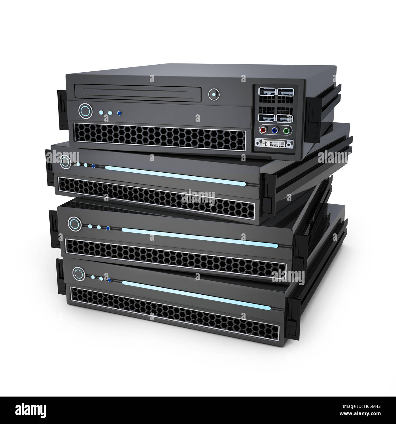 Four server unit (done in 3d rendering) Stock Photo