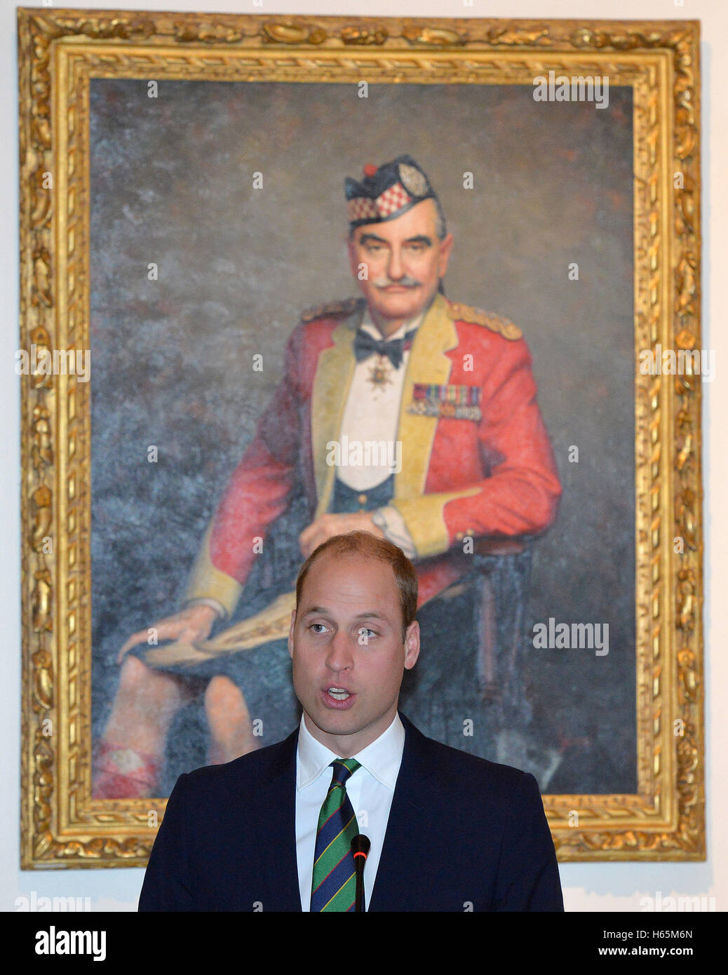 The Duke of Cambridge, known as the Earl of Strathearn in Scotland, speaks during a visit to Argyll and Sutherland Highlanders Regimental Museum at Stirling Castle. Stock Photo