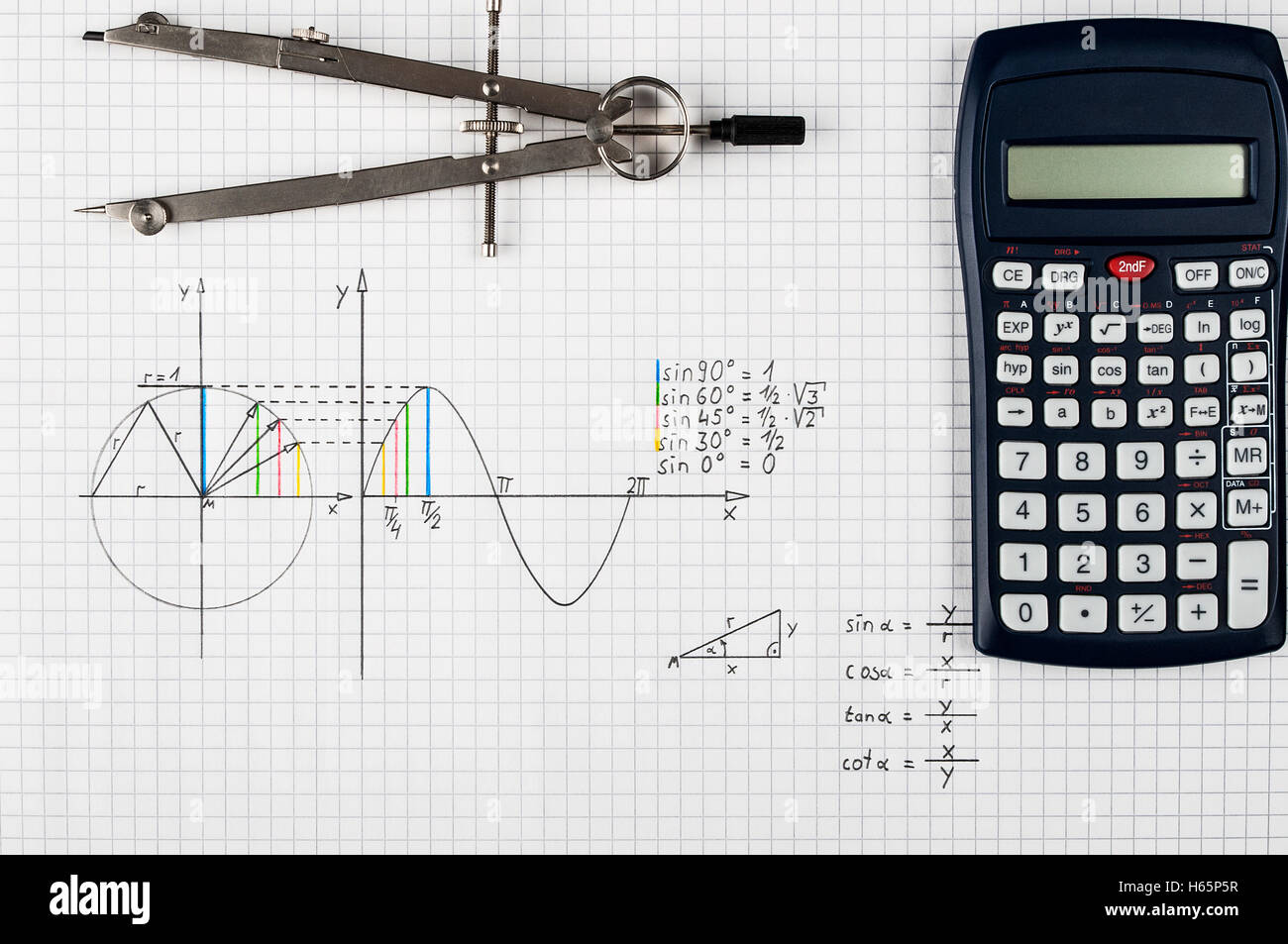 Sine function - maths background Stock Photo