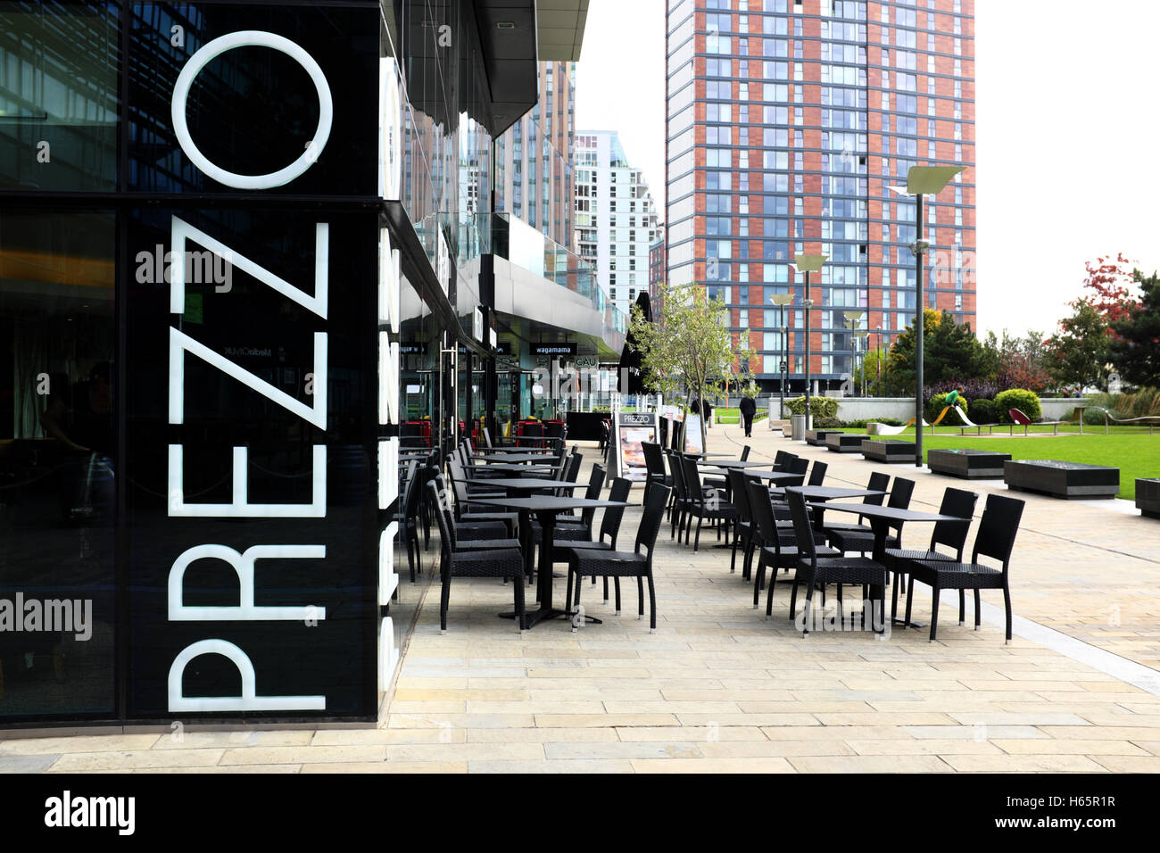 Prezzo cafe at Salford Quays in greater Mancher, UK. Stock Photo