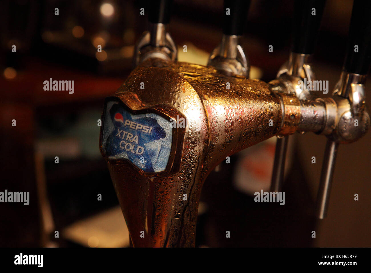 Pepsi extra cold tap in an English pub. Stock Photo