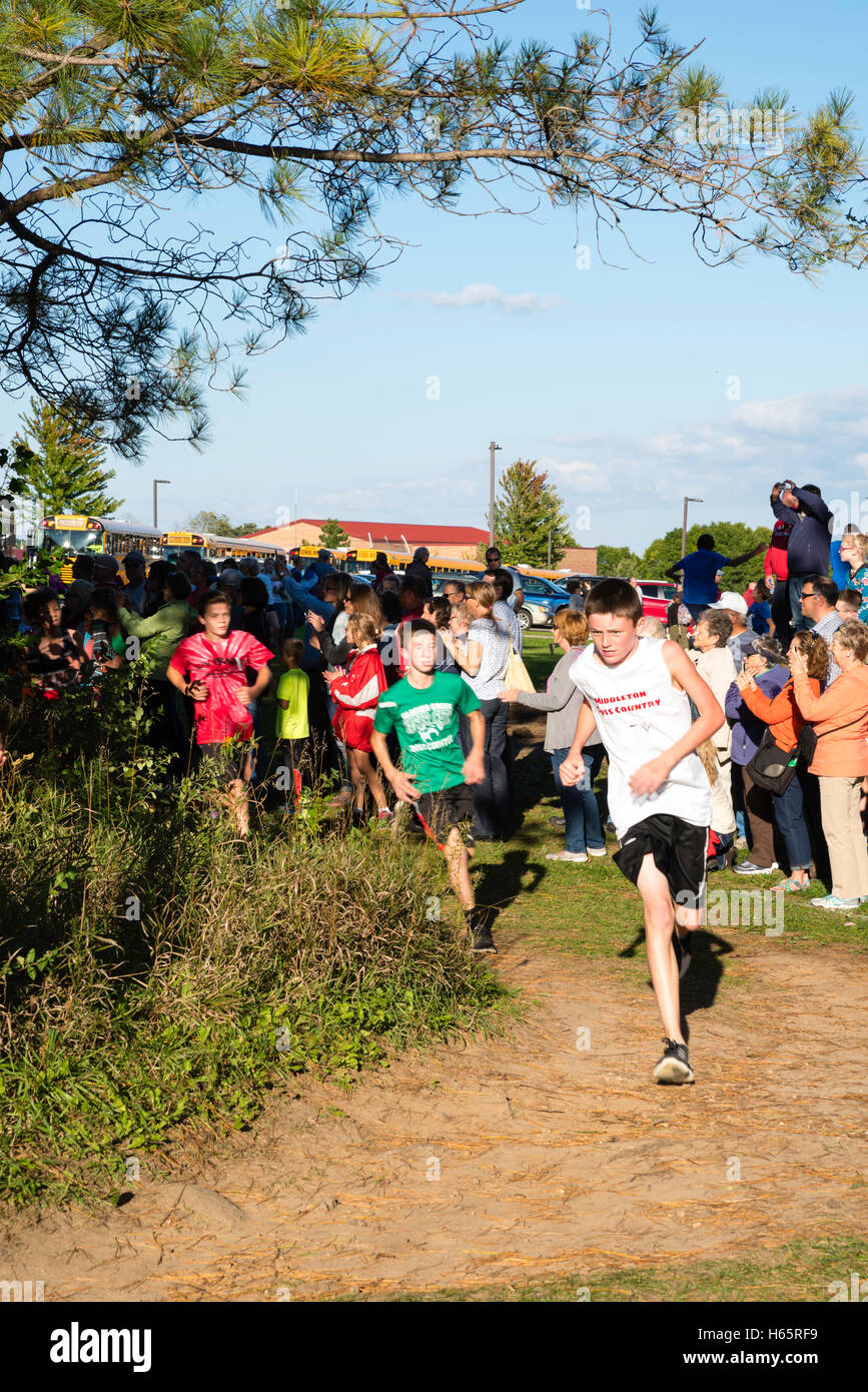 Photographs of a middle school cross country meet held in Verona
