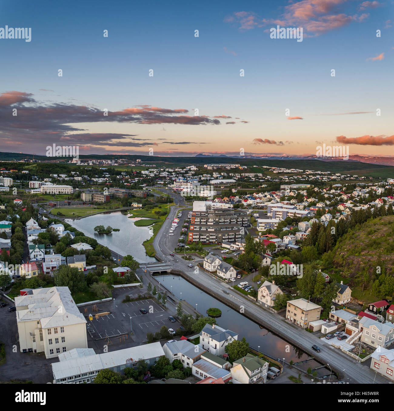 Aerial view of Hafnarfjordur, a suburb of Reykjavik, Iceland Stock Photo