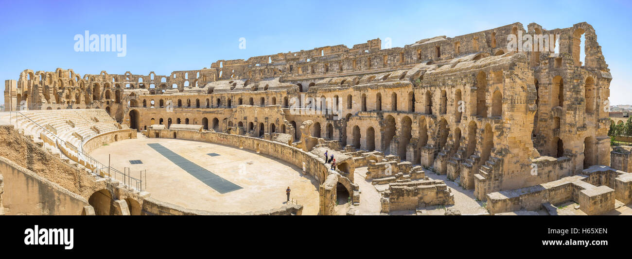 The Tunisia Colosseum is the notable landmark showing the welth and rich of the ancient civilization, El Jem Tunisia Stock Photo