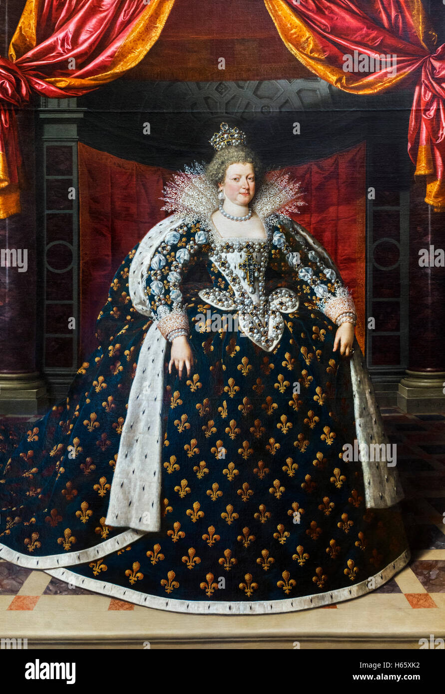 Marie de' Medici (Marie de Médicis: 1575-1642) was Queen of France as the second wife of King Henry IV of France. Portrait c.1609-10 by Franz Pourbus the Younger Stock Photo