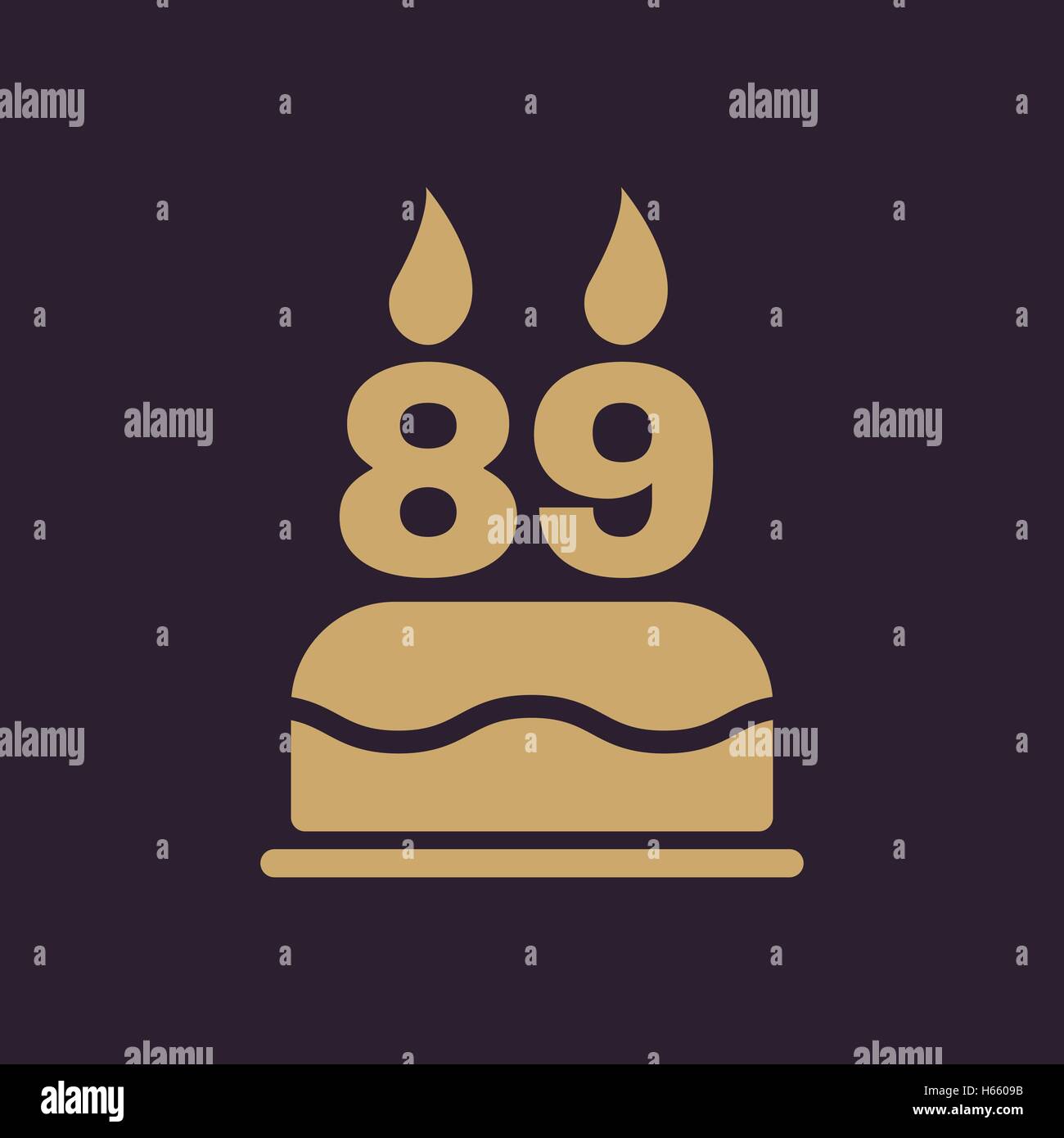 The birthday cake with candles in the form of number 89 icon. Birthday symbol. Flat Stock Vector