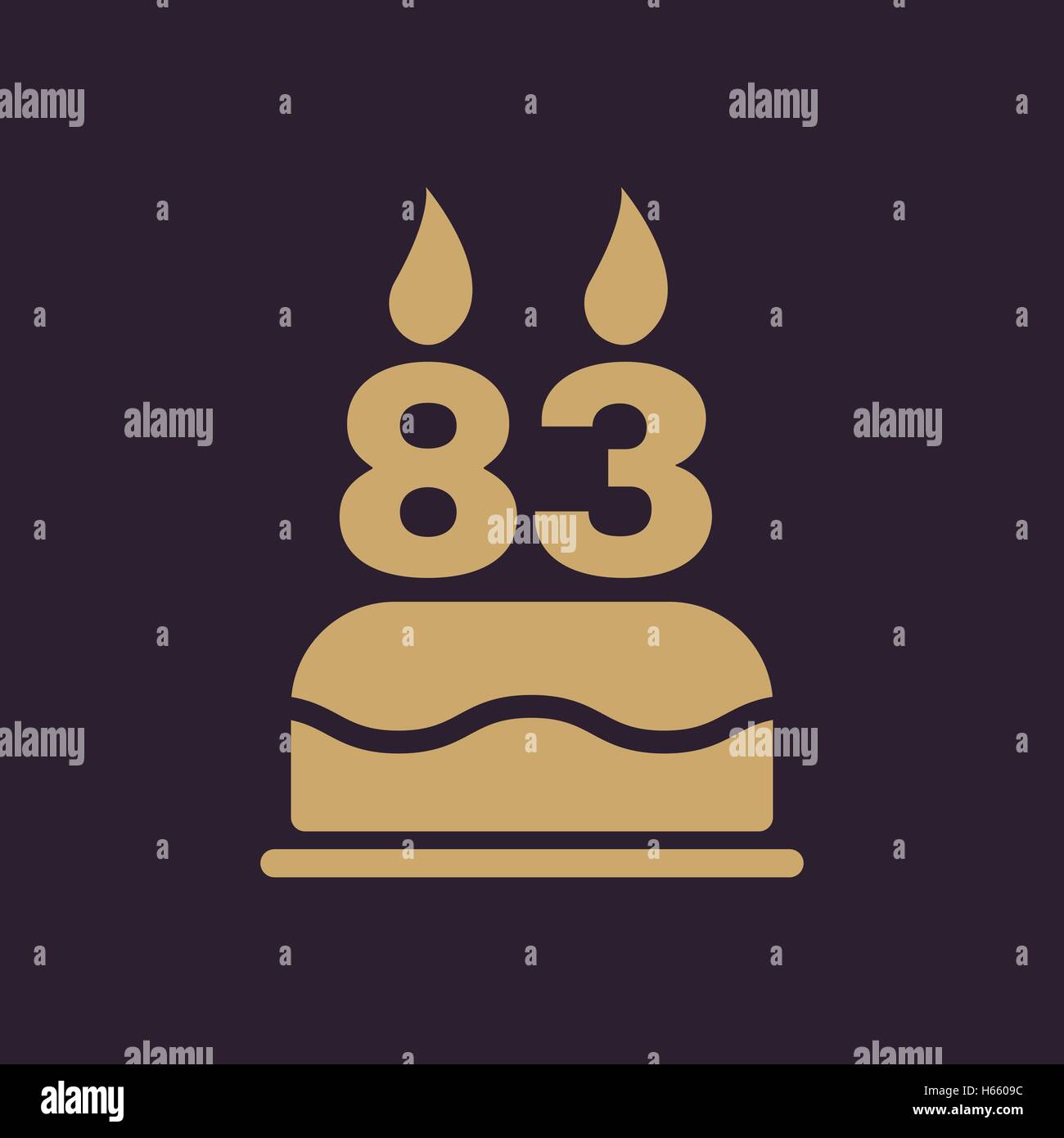 The birthday cake with candles in the form of number 83 icon. Birthday symbol. Flat Stock Vector