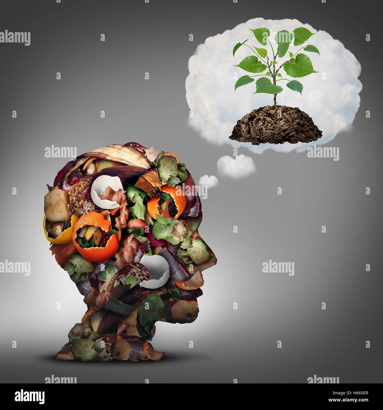 Compost plan and composting planning as a pile of rotting fruits egg ...